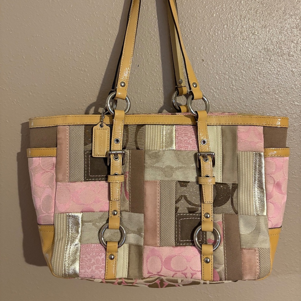 Coach pink patchwork tote